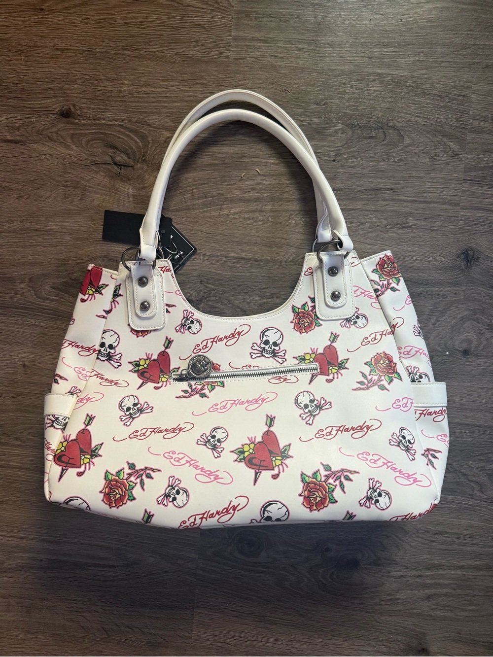 Ed Hardy Love Kills Slowly Tote with Skulls & Roses Tattoo Prints - Picture 3 of 5